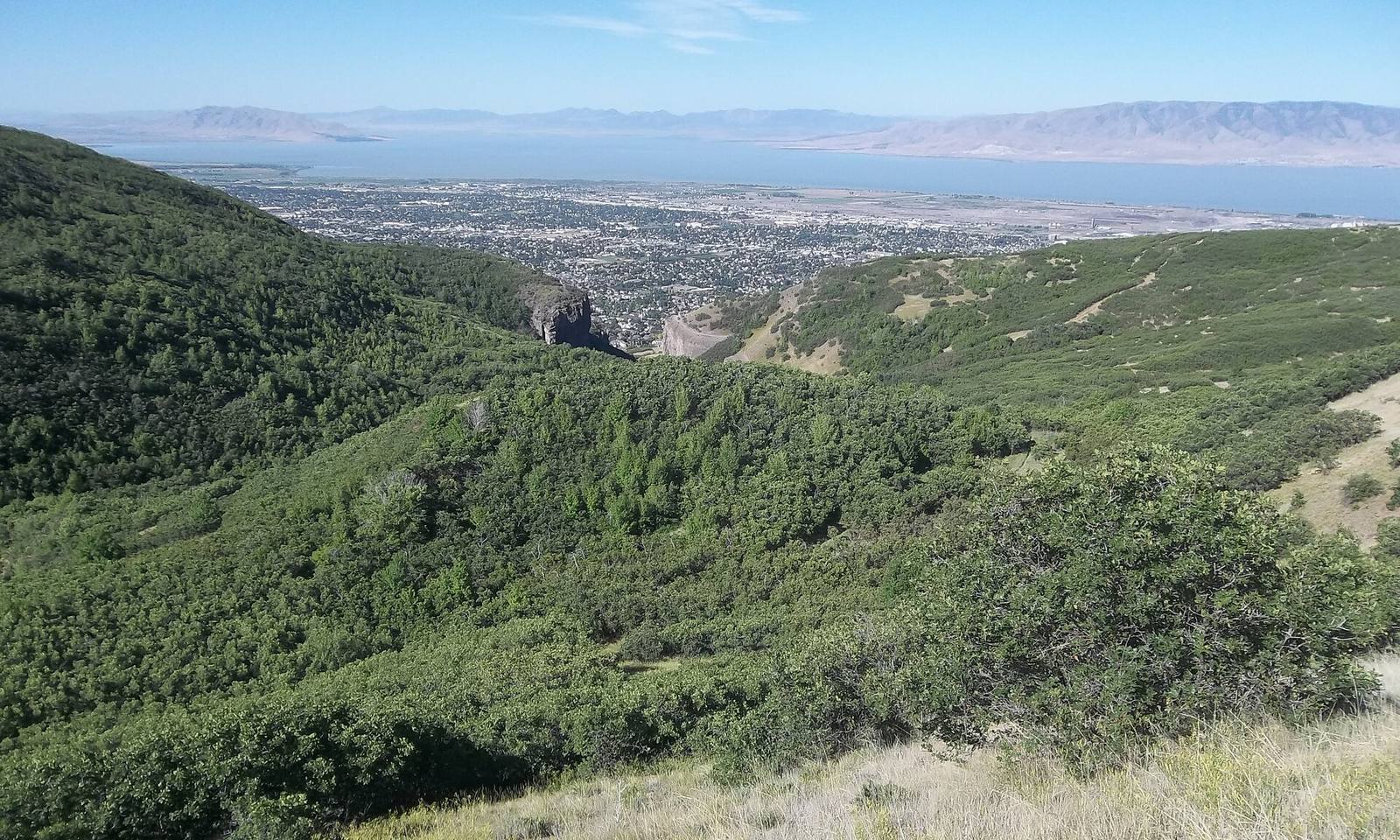 View west from the Dry Canyon Trail above Lindon, Utah, over the valley and Utah Lake